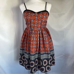 Band of Gypsies Spaghetti Strap Sweetheart Fit‎ & Flare Dress Patterned Small